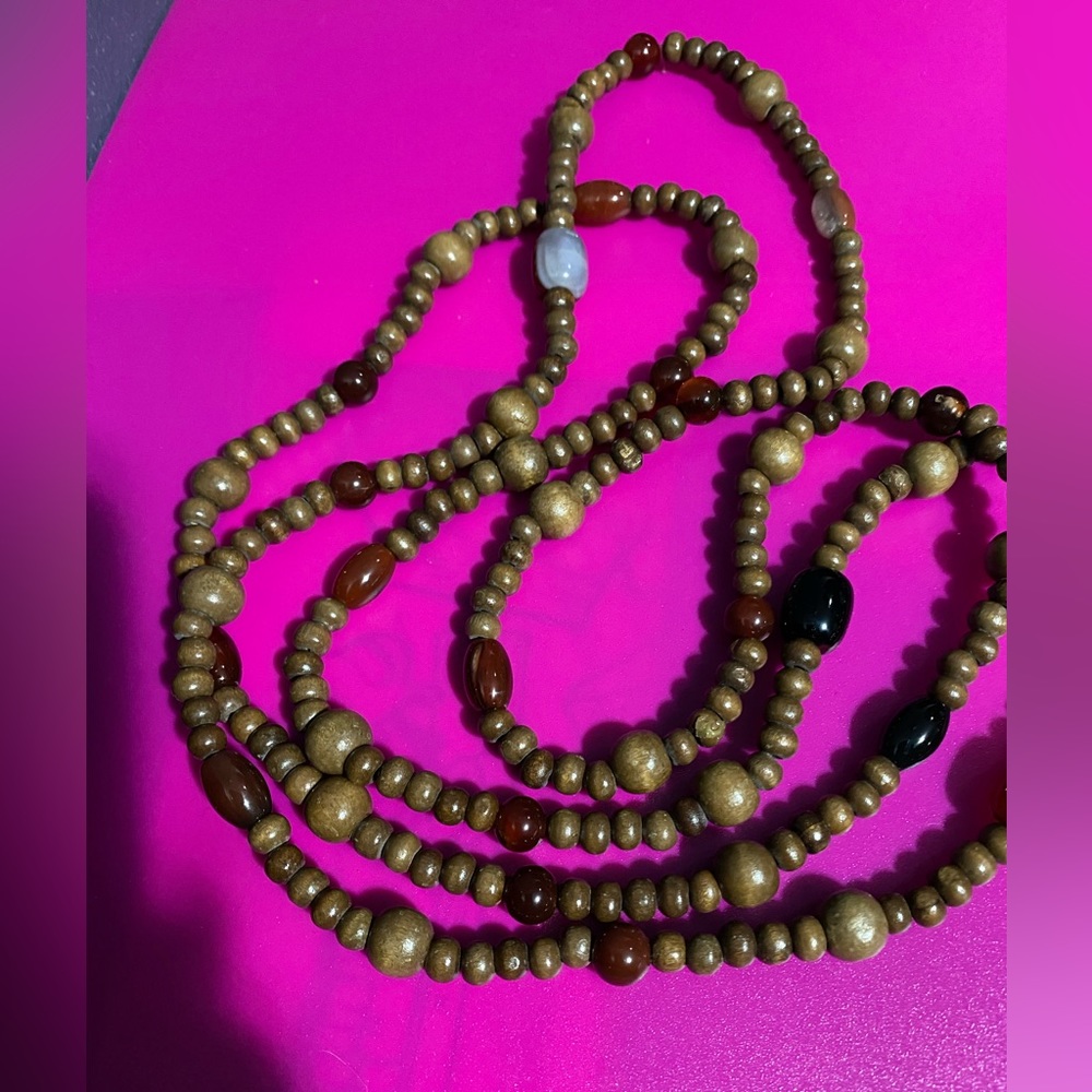 Beautiful long necklace - 55 inches wood and beads !